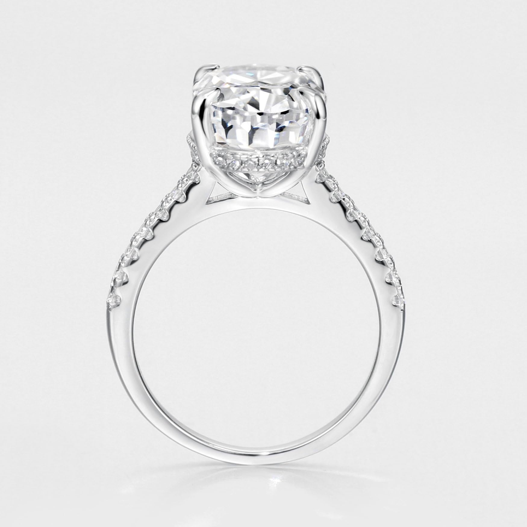 Anillo de compromiso de mujer de corte ovalado de 4.0 quilates, anillo de compromiso de diamantes de imitación, anillo de boda de plata de ley 925, Gema Metal, Zirconia cúbica 9