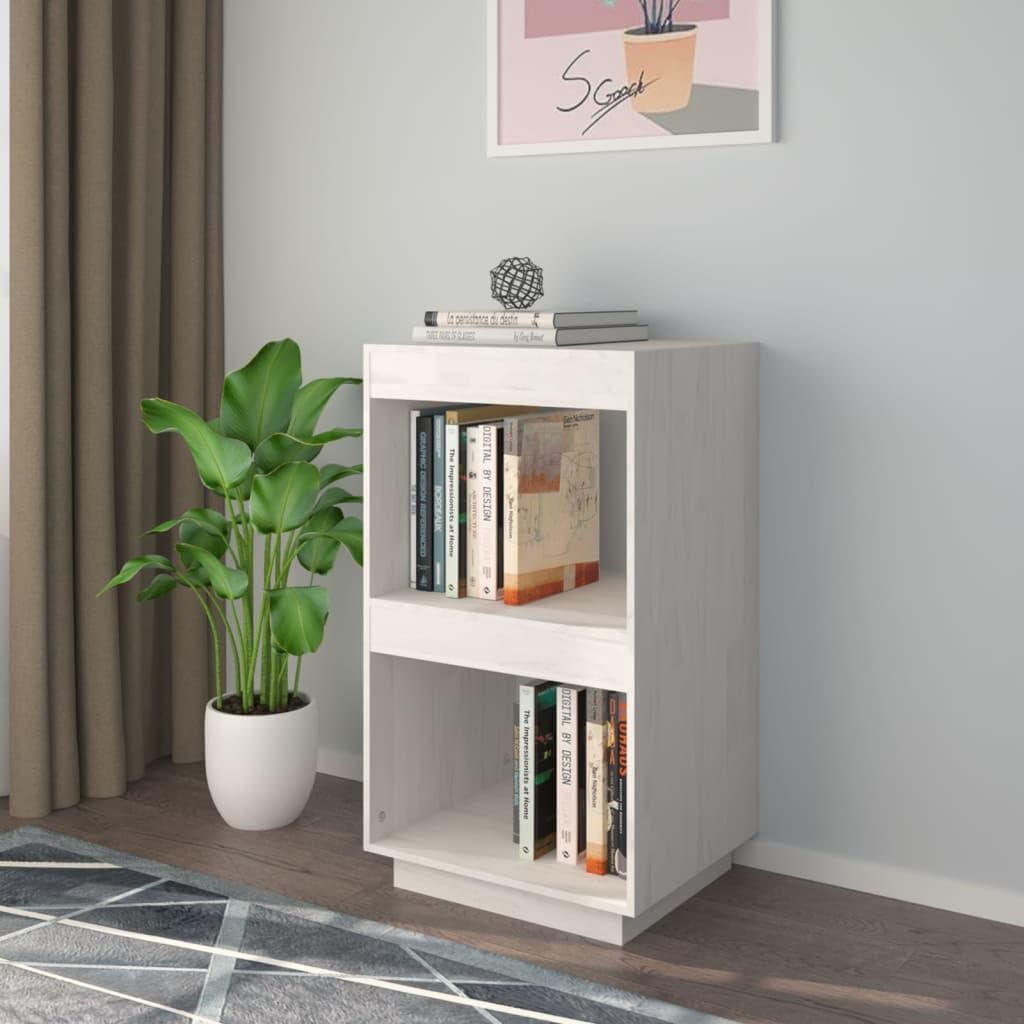 Regał na książki, biały, 40 x 35 x 71 cm, lite drewno sosnowe, przechowywanie DVD + regał na płyty CD, ścianka działowa do biura, salonu, regał na książki