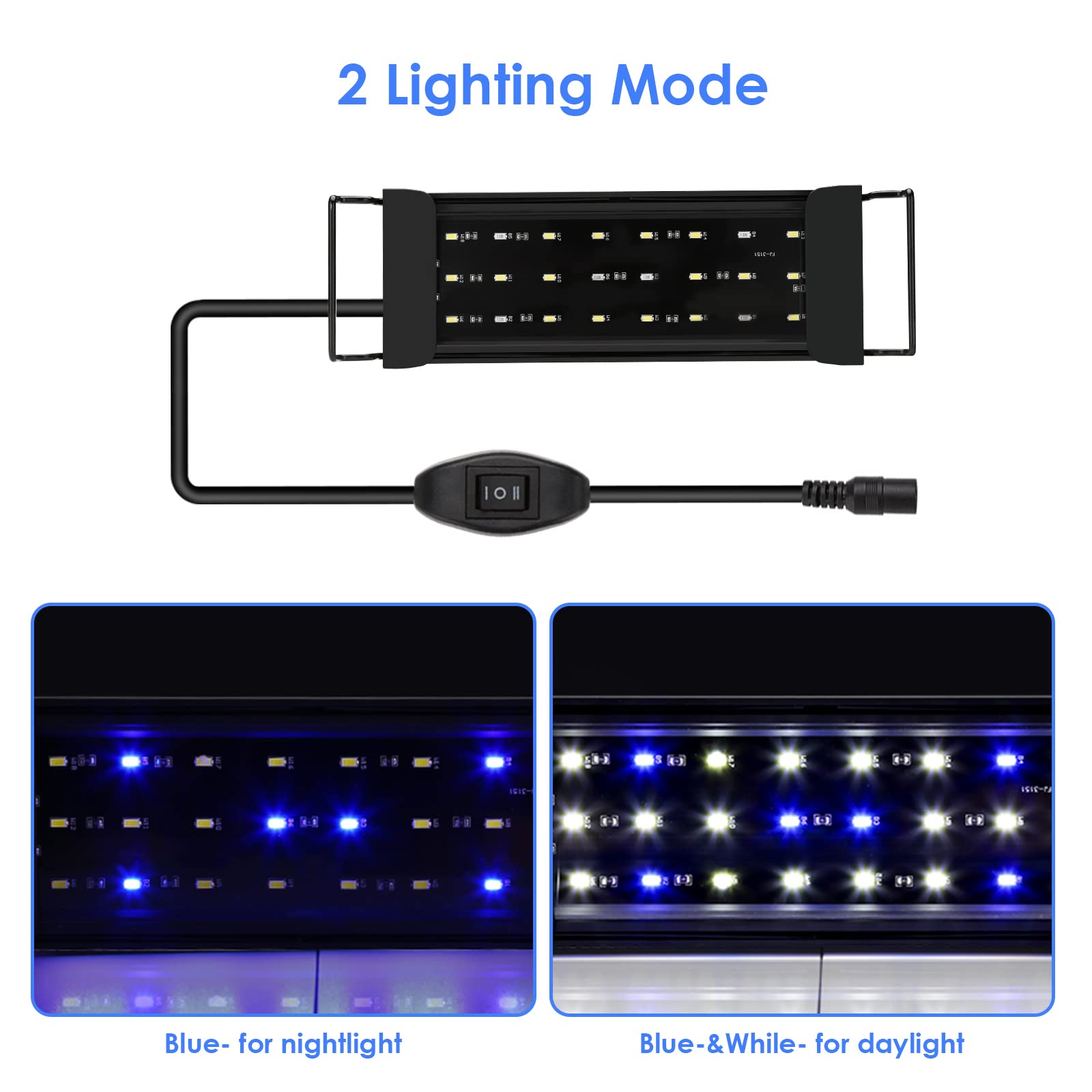 Sonnewelt LED Aquarium Beleuchtung,10W Aquariumbeleuchtung Lampe Weiß Blau Licht Aquarium Lampe mit Verstellbarer Halterung für 35-50cm Süßwasser-Aquarien