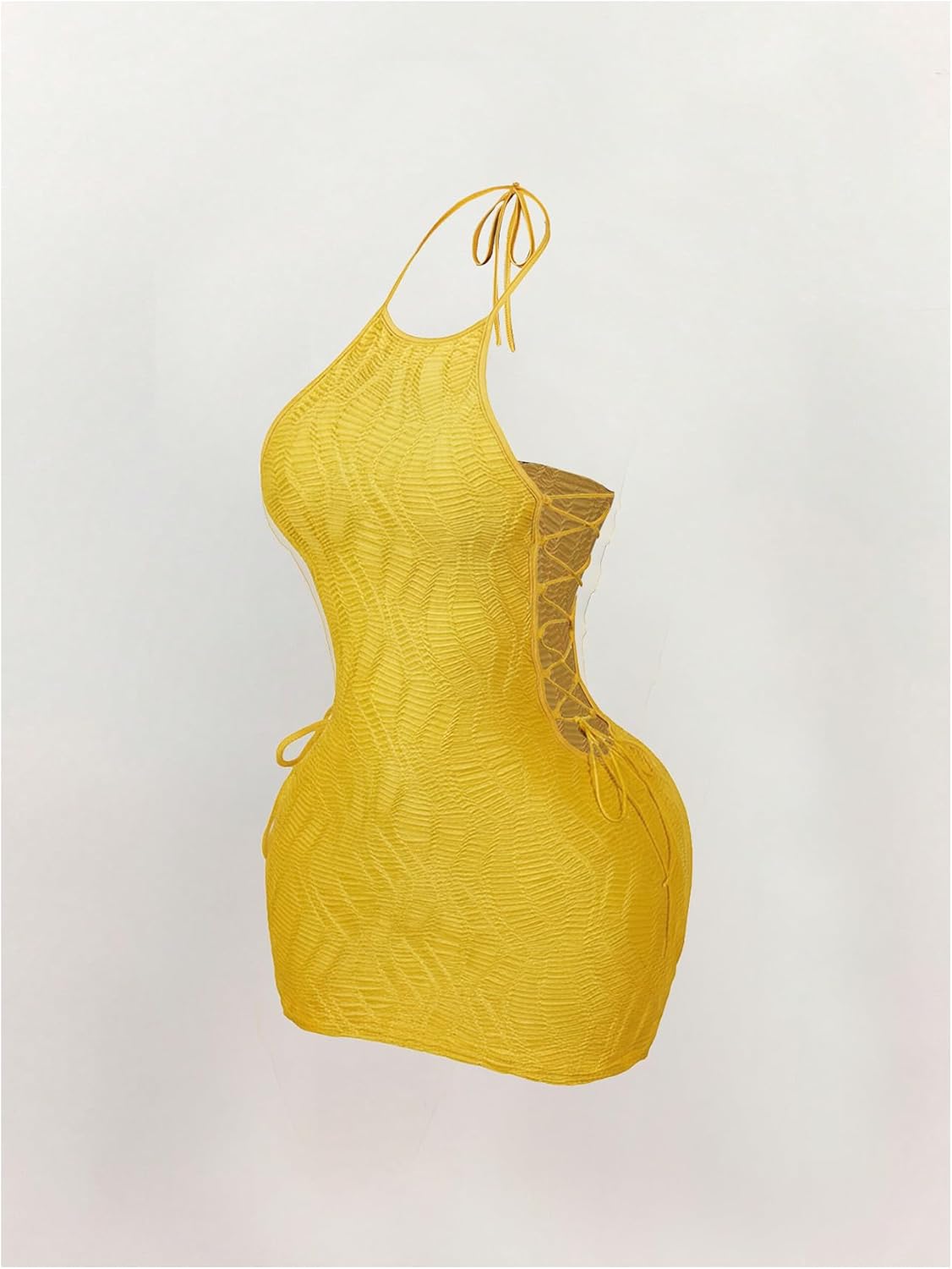 WDIRARA Women's Lace Up Halter Mini Dress Spaghetti Strap Tie Backless Bodycon Dresses Party Clubwear - Image 3