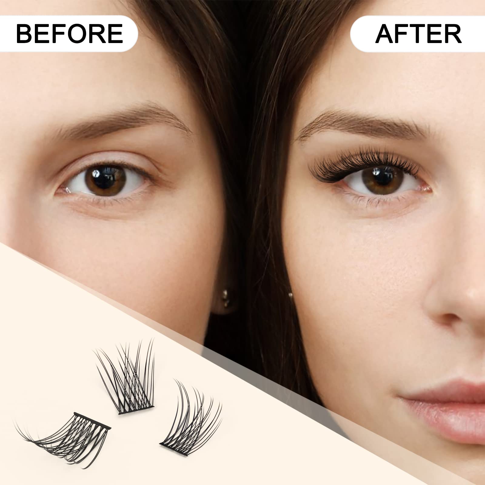 QUEWEL DIY Cluster Lashes - 144 Pcs Wide Stem Individual Eyelashes D Curl MIX8-16mm - Soft & Light False Eyelashes For Home Use (Natural-D) — view 6