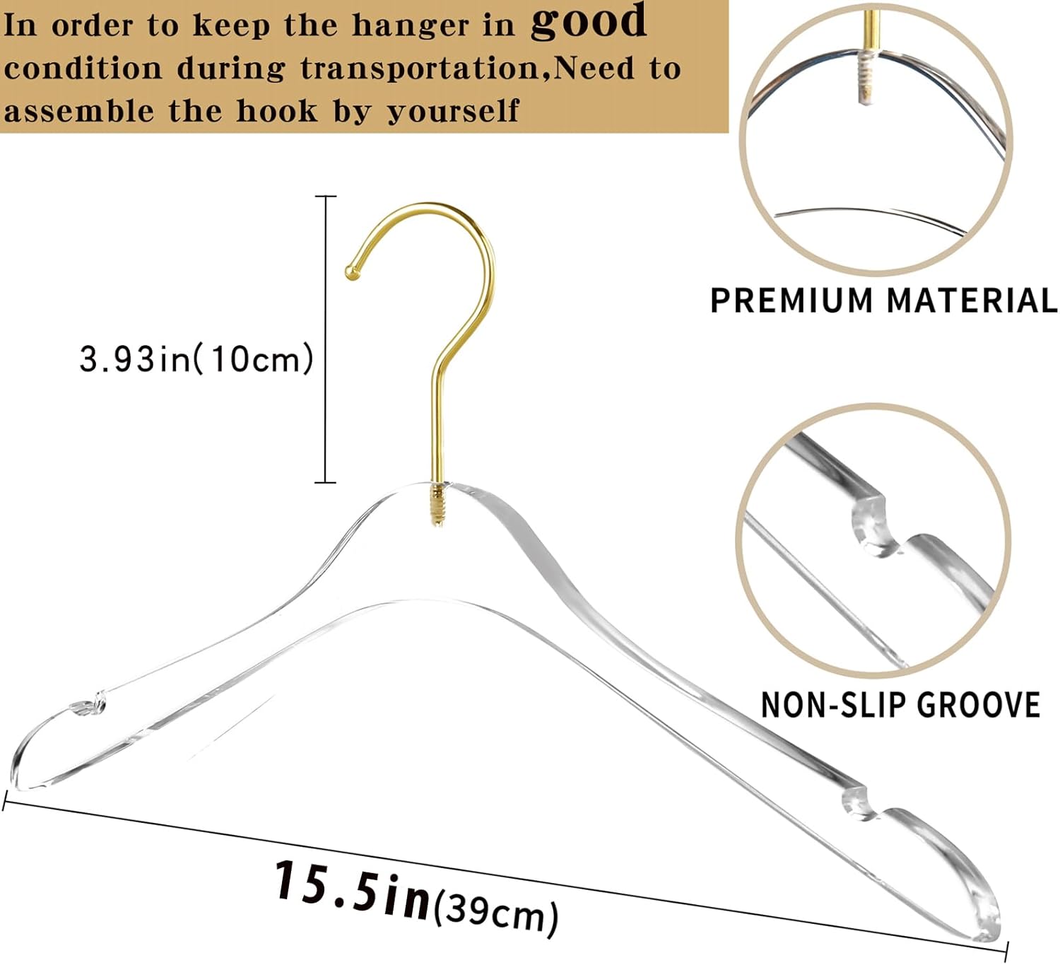 Besser 15 Pack Acrylic Hangers with Gold,Acrylic Clear Hanger,Premium Crystal Dress Hangers Swivel Gold Hook Luxurious Shiny Clothes Hangers(Clear-Style B) - Image 6