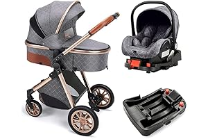 2-Gray(with Base) wisesonle Pram for Newborns, Folding Strollers