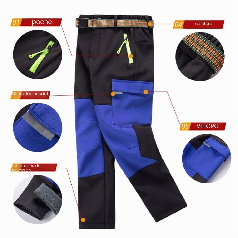 Pantalon thermique imperméable pour garçons et filles, pantalon de neige, pantalon d'extérieur d'hiver, pantalon cargo doublé, pantalon de ski softshell pour enfants
