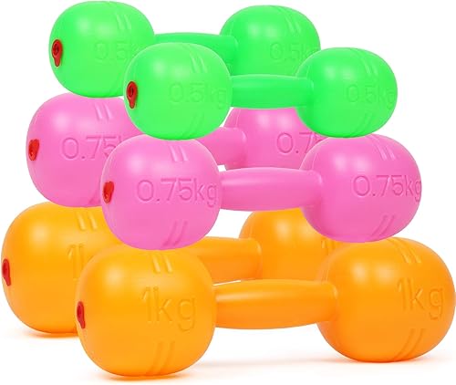 Juego de mancuernas de plástico para niños, juego de mancuernas para niños, equipo de ejercicio de fitness para gimnasio en casa (juego de 6 piezas)