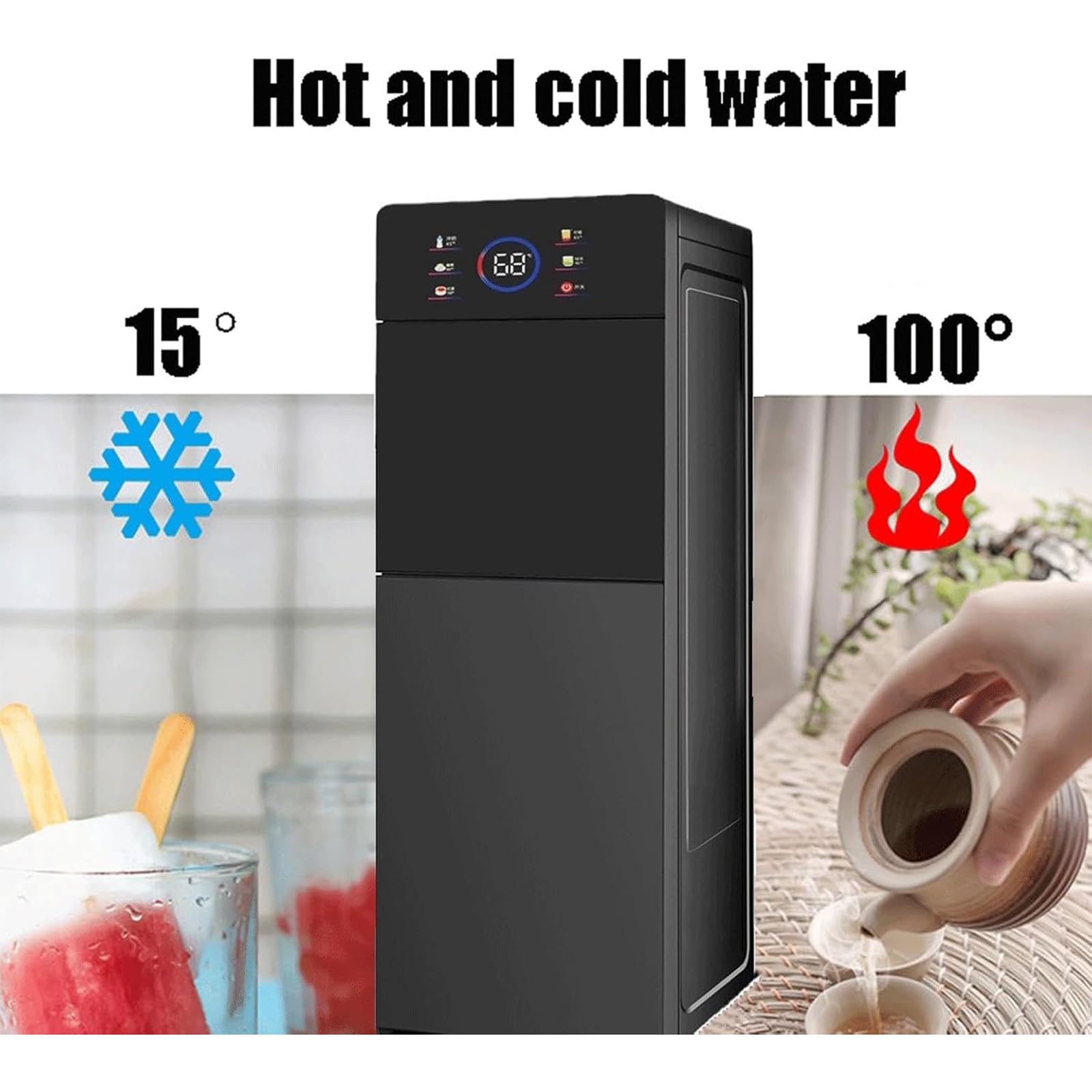 Wasserkühlerspender for den Boden, freistehend, Kalt- und Warmwasserbereiter mit Doppelfunktion, for Zuhause, Büro Familie, Schule, Geschäft, Gewerbe,001,100cm*32cm*31.5cm