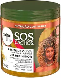 Salon Line, Gel de Cabelo, SOS Hidratação, Azeite de Oliva, Definidor, Vegana - Cabelos Ondulados, Cacheados e Crespos, 550 g