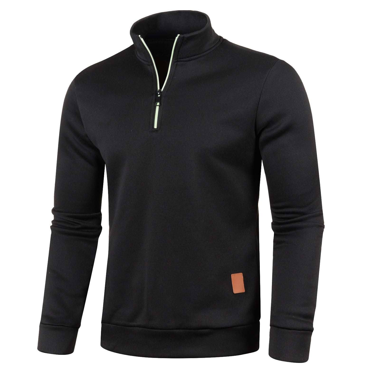 Half Zip Pullover Herren Ohne Kapuze Männer für Solid Arbeitspullover Sweatshirt Mit Reißverschluss Elegant