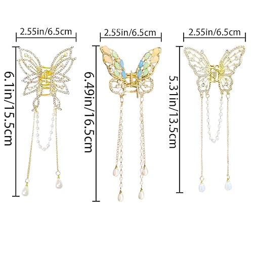 Miniatura 2 de 3 pinzas de mariposa para el cabello, pinzas para el cabello con borlas de mariposa, pinzas de metal exquisitas pinzas para el cabello, pinzas