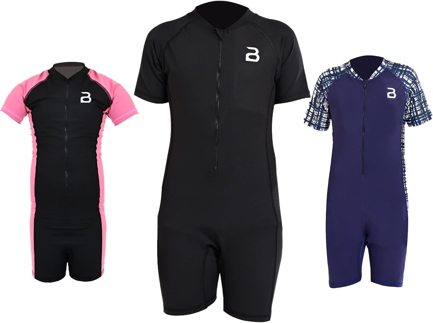 Kids Short Sleeve Rash Guard Zipper Front One Piece Swim Suit UPF 50+ Water Sport Quick Dry Bathing Suit
