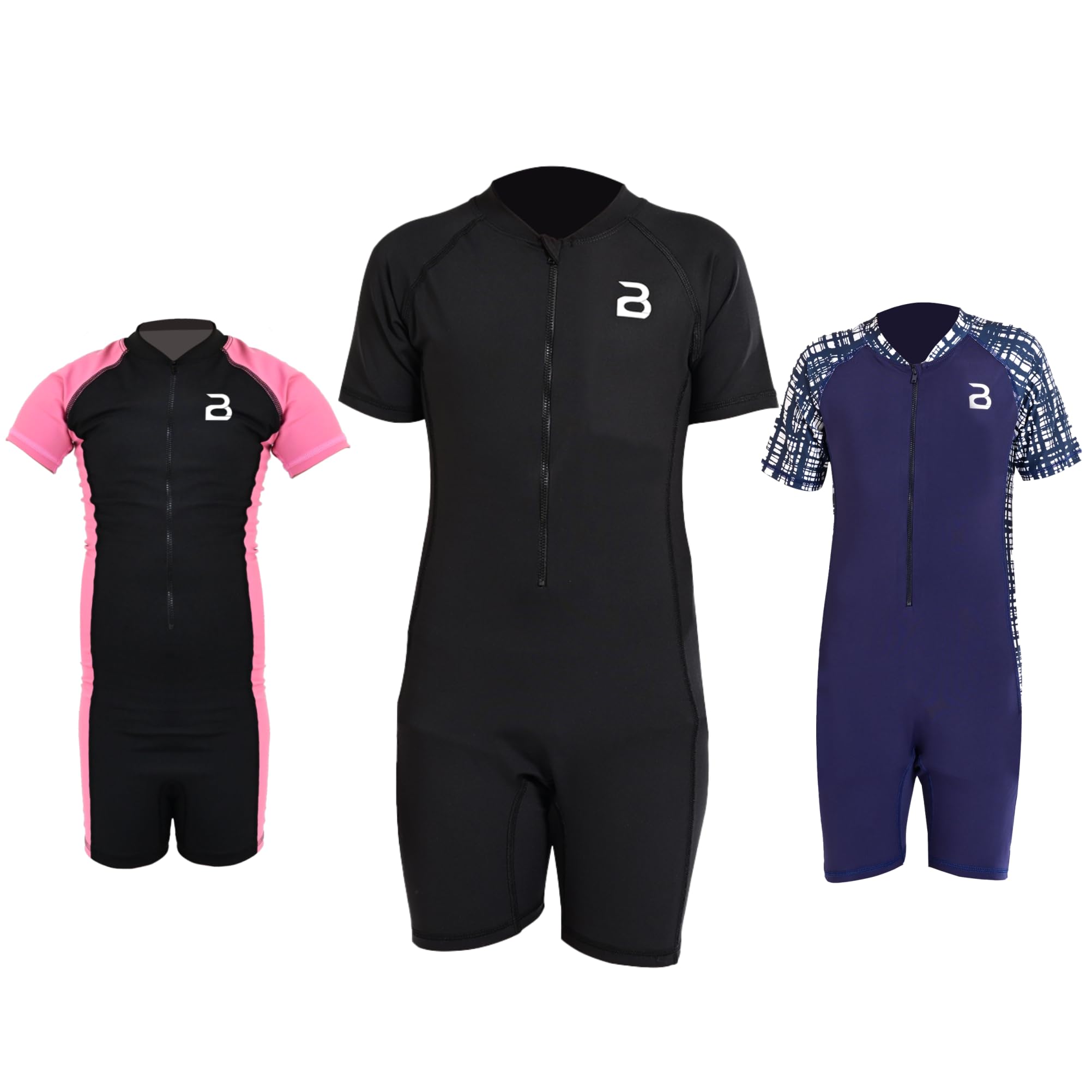 Kids Short Sleeve Rash Guard Zipper Front One Piece Swim Suit UPF 50+ Water Sport Quick Dry Bathing Suit