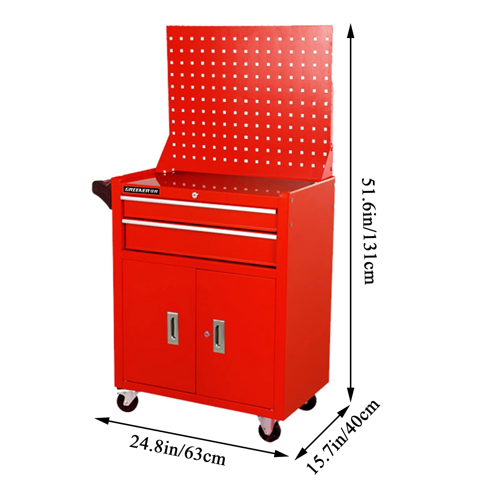 Carro de la Herramienta de Acero con Rodillo de Forro Cajón, 16 Pulgadas, Gabinete de Caja de Herramientas Enrollables, 5 Cajones Corredizo Organizador de Herramientas con Backplane, Rojo