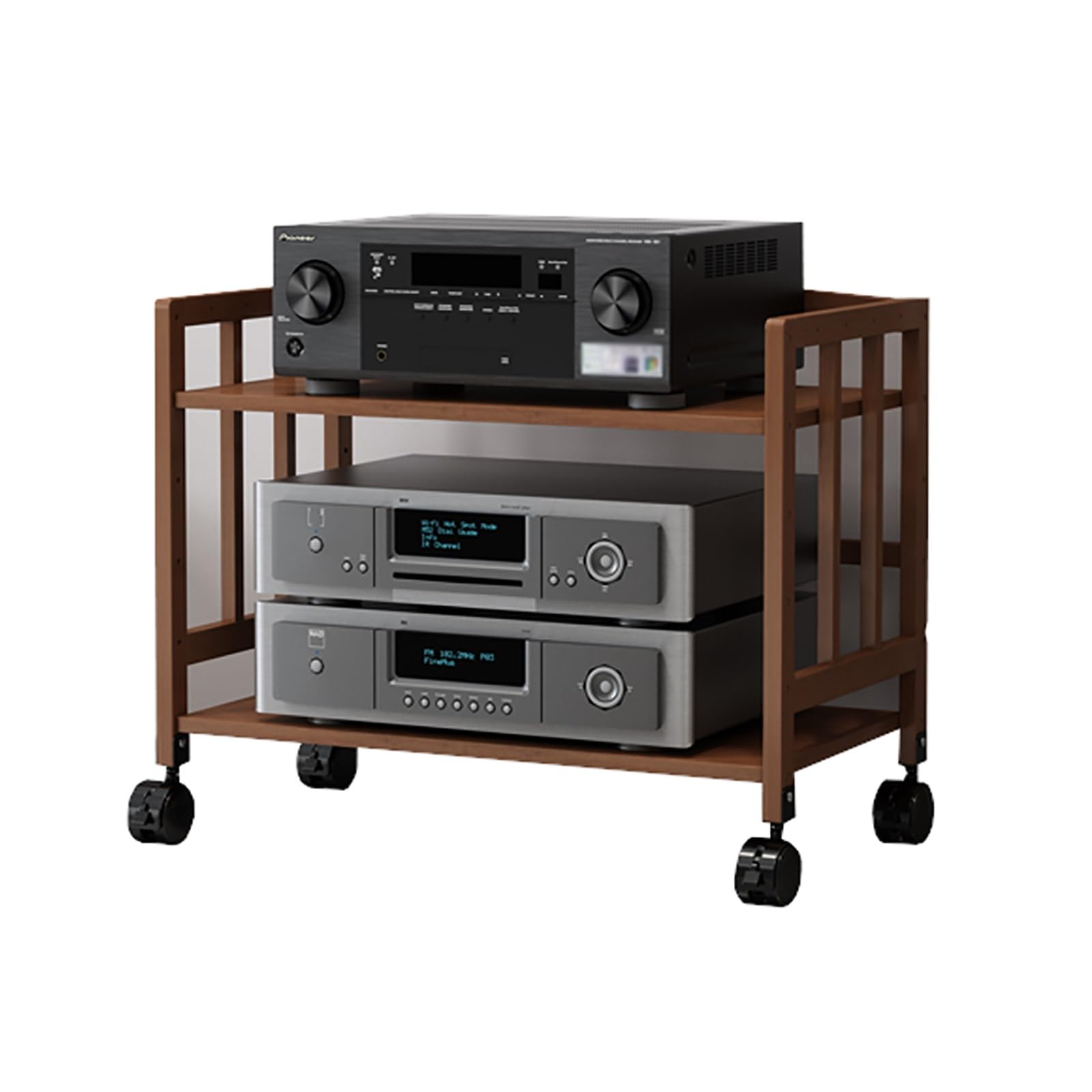 Supporto HiFi regolabile – Rack audio video in legno per soggiorno 2 – 5 ripiani per Xbox PS5 Switch & console di gioco mobile componenti stereo rotolamento 53,3-172,7 cm di altezza