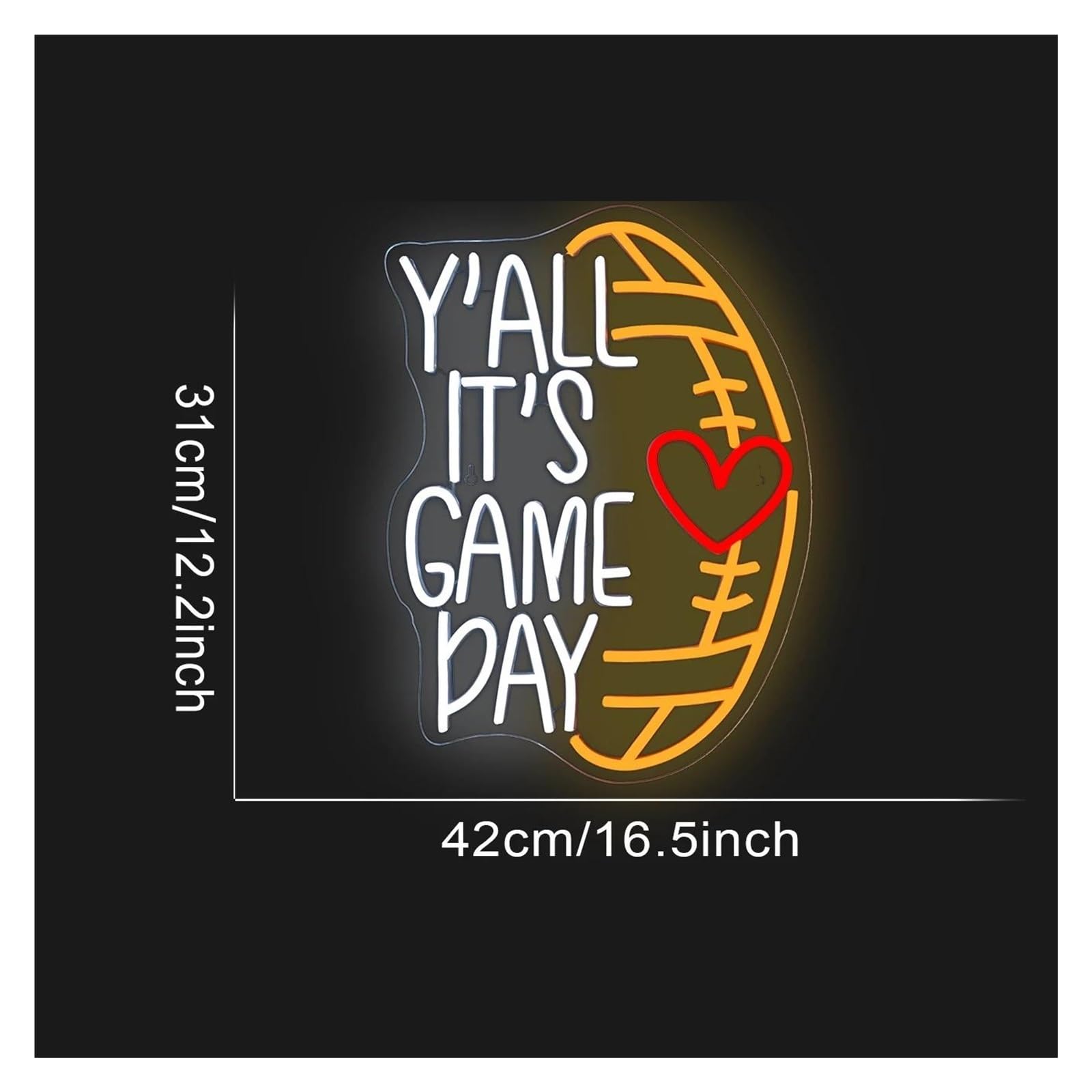 Scritta luminosa Insegna Al Neon A Dimmerabile Y'ALL IT'S GAME DAY Per Casa, Feste, Ufficio, Camera Da Letto, Decorazione Da Parete Per Amanti Del Calcio, 42cmx31cm