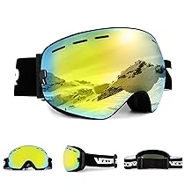 Vgooar OTG Maschere da Sci per Uomo Donna Gioventù, Occhiali da Sci Senza Cornice con Doppia Lente Sferica Antiappannamento, Protezione 100% UV400 Maschere da Sci Snowboard