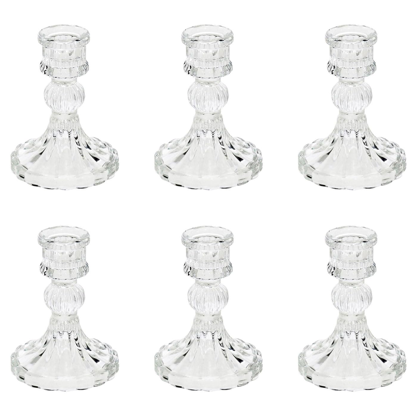 ACAN Tradineur - Pack de 6 portavelas de Vidrio, Soporte para Velas alargadas, decoración, centros de Mesa, Navidad, Bodas, Fiestas - 10 x 7,7 cm