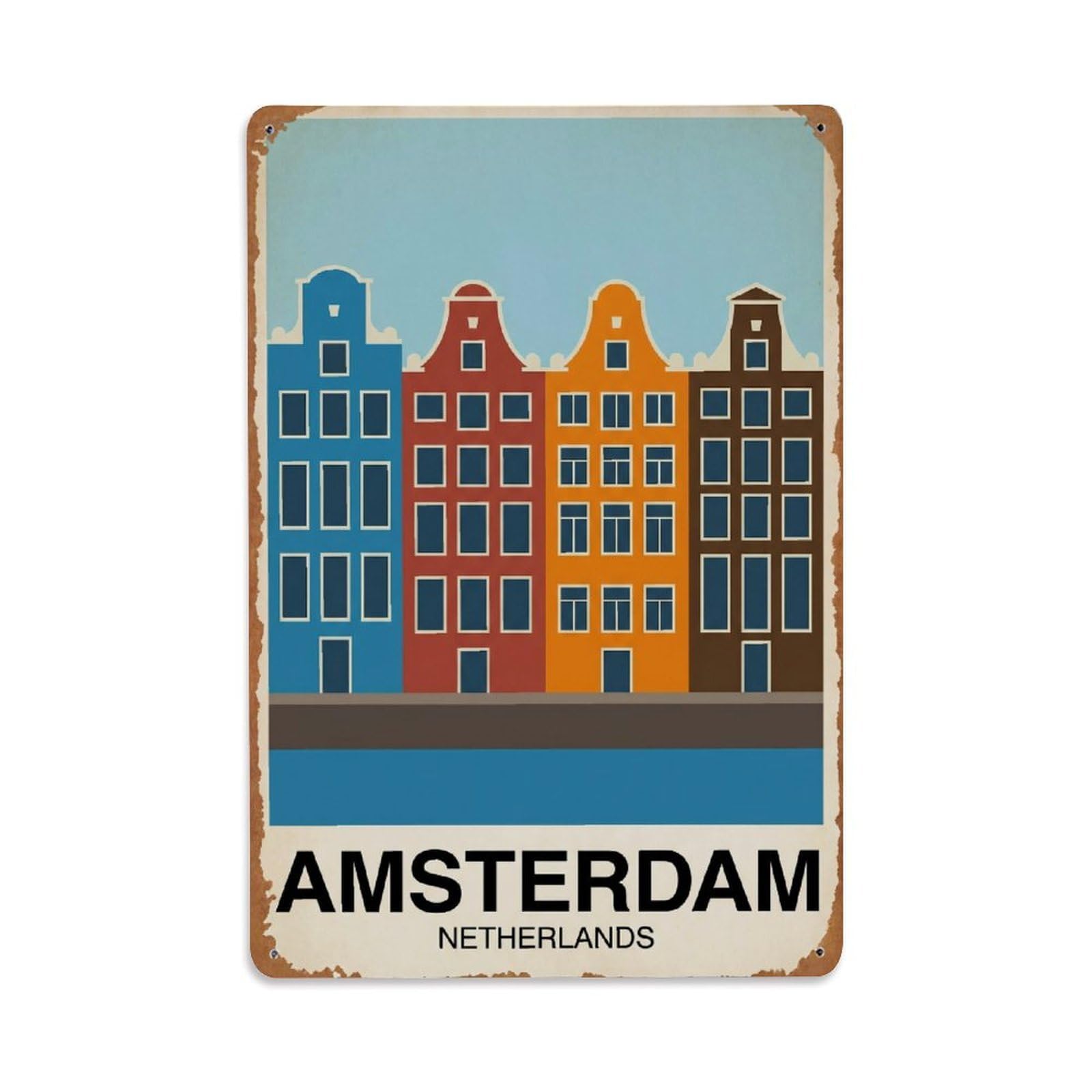 Vintage Travel Netherlands Amsterdam Metal Tin Sign