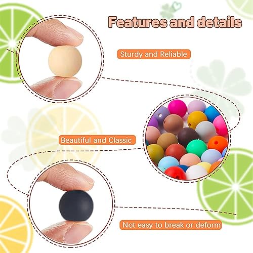Miniatura 4 de 60 cuentas de silicona, cuentas de silicona de 0.59 pulgadas para hacer llaveros, cuentas de silicona redondas suaves para hacer pulseras, collares