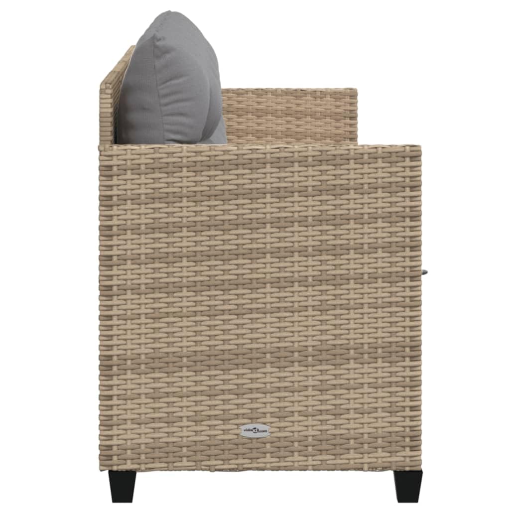 Sofá 3 Plazas de Ratán, Sofas de Terraza, Sofá Patio 3 Plazas, Conjunto Terraza Muebles Jardín Exterior Resistente a la Intemperie Beige y Gris Claro
