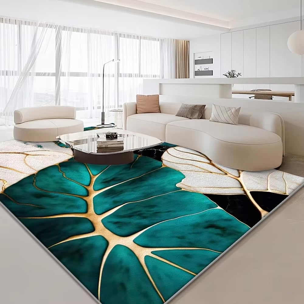 Tapis à feuilles vertes grand format pour sublimer votre coin canapé