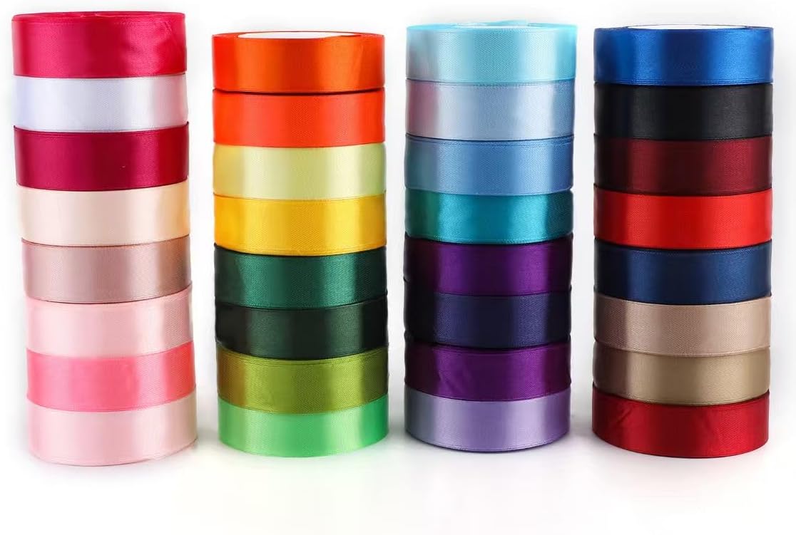 32 Colors 800Yard Satin Ribbon Rolls, 1" Wide 25 Yard/Roll, Rainbow Ribbon Perfect for Gift Wrapping Crafts Hair Bows Wedding Party Decoration (800Yard Rainbow Set-1, 1" X800Yards)