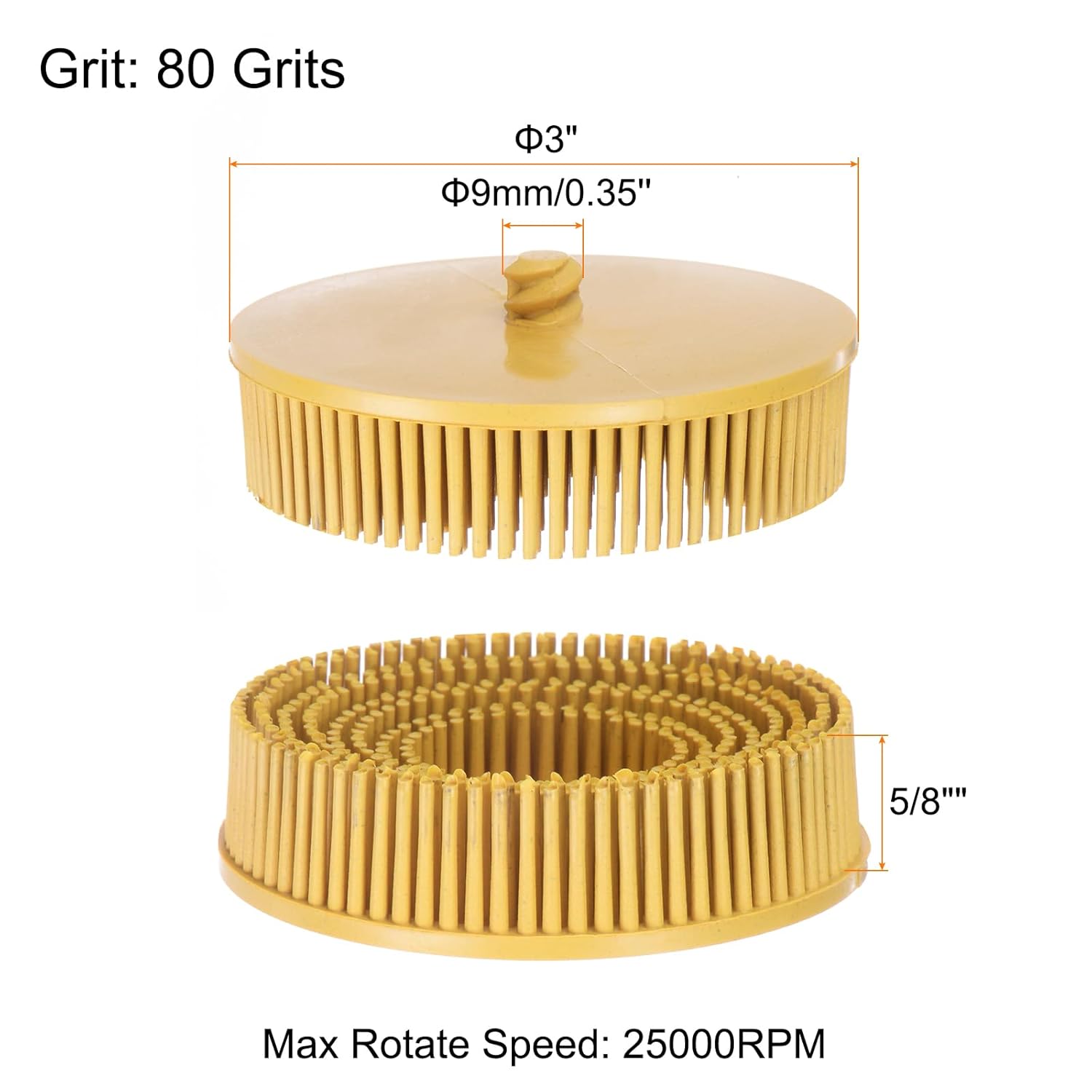 HARFINGTON 5pcs Bristle Disc 3" 80 Grit Abrasive Brush Deburring Electric Disc Brush with Quick Change Roll Lock Abrasive Coating Removal Disc for Metal, Yellow