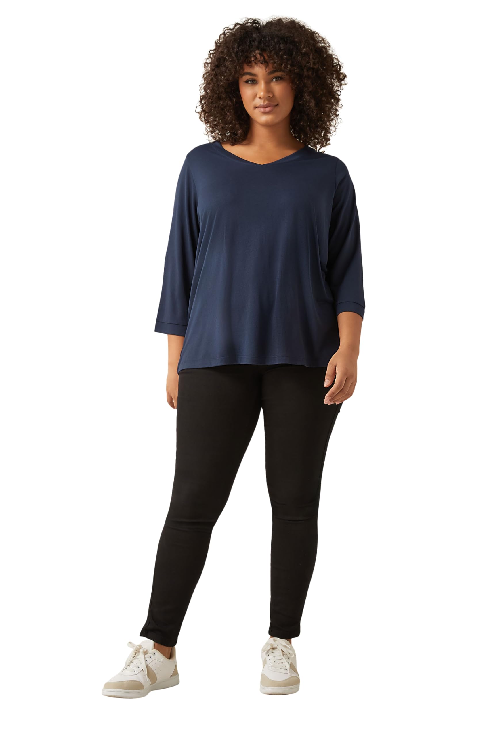Evans Women's Navy Curve Blue V-Neck Modal Rich Top - Plus Size Curve
