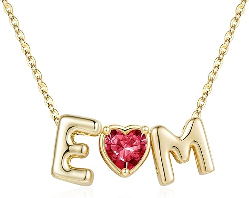 M MOOHAM 2 Initial Necklaces Gifts for Women - Red July Heart Ruby Birthstone Ne