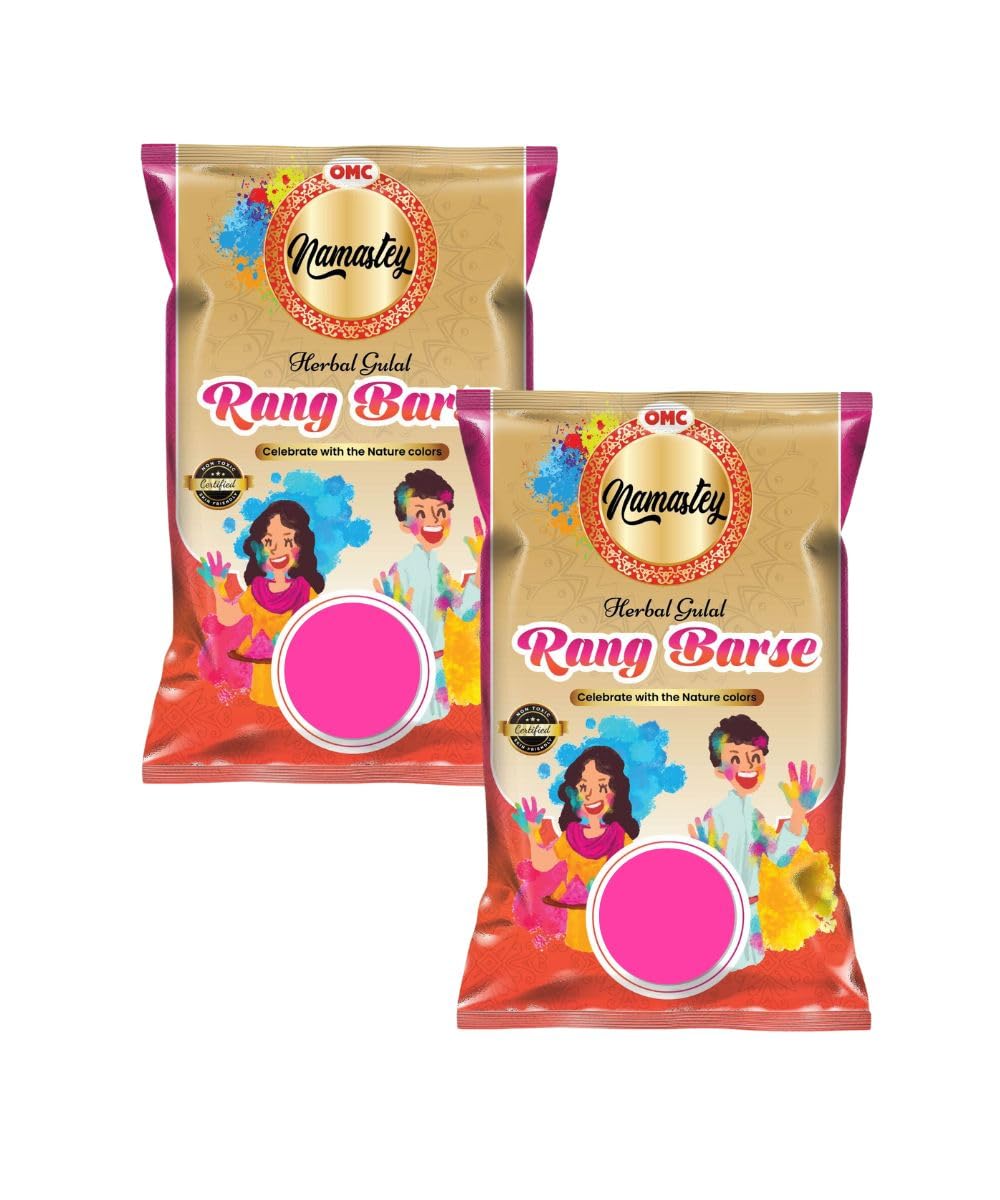 Namastey 12 Holi Color Powder Packets - 200g Each - 6 Colors - Spring Green, Blossom Pink, Peach Orange, Marigold Yellow, Carnation Blue, Rose Red - for Toss, Rangoli, Fun Run, War, Party & Festival