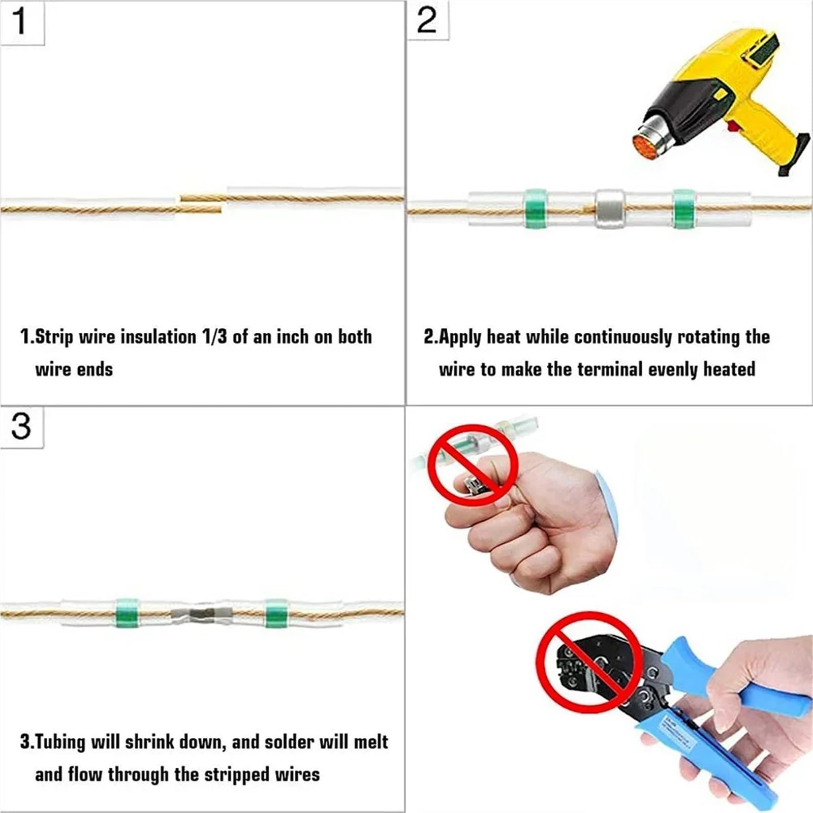 100/1000 conectores de cable con sellado de soldadura verde, terminales de empalme de cable con aislamiento termorretráctil impermeables. para vehículos de motor, embarcaciones(500pcs)