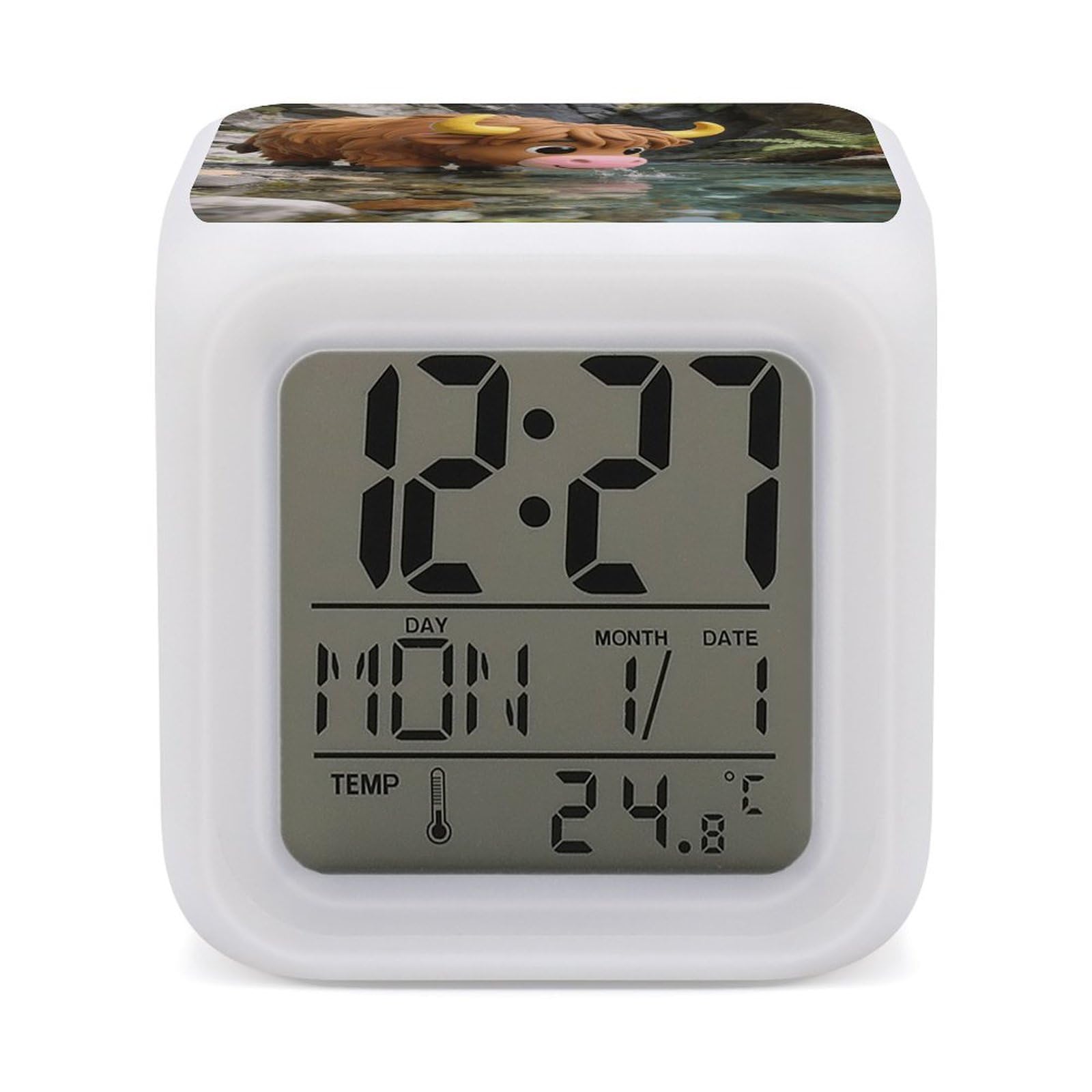 VstaDank Highland Cow Alarm Clock Alarm Clock with 7 Color Changing Digital Clocks for Bedrooms Sleep Training Clocks with Large Display for Office Kitchen Living Room