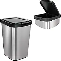 Lixeira 9 Litros com Tampa Click Basculante – Cesto de Lixo, Plástico com Acabamento Tipo Inox para Banheiro, Cozinha e Escritório