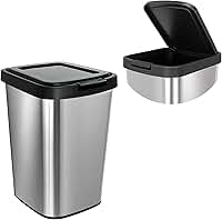 Lixeira 9 Litros com Tampa Click Basculante – Cesto de Lixo, Plástico com Acabamento Tipo Inox para Banheiro, Cozinha e Escritório