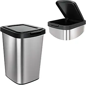 Lixeira 9 Litros com Tampa Click Basculante – Cesto de Lixo, Plástico com Acabamento Tipo Inox para Banheiro, Cozinha e Escritório