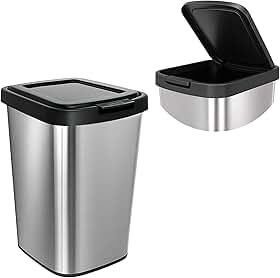 Lixeira 9 Litros com Tampa Click Basculante – Cesto de Lixo, Plástico com Acabamento Tipo Inox para Banheiro, Cozinha e Escritório