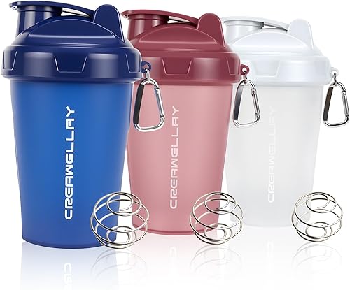 Paquete de 3 botellas agitadoras para mezclas de proteínas, botella pequeña de 17 onzas con asa, tazas agitadoras de gimnasio con bola mezcladora