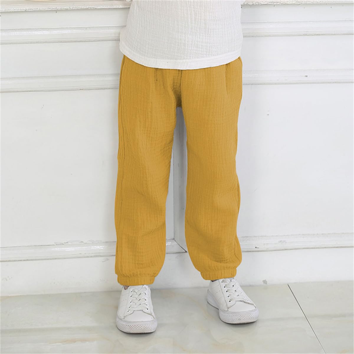 Lot de 3 Pantalon Bloomers Été pour Bébé Garçon Fille Pantalons Sarouel en Coton Lin Pantalon Bouffant à Couleur Unie Pantalons Long Décontracté Jogging pour Enfant Garçon Fille 6 Mois-7 Ans
