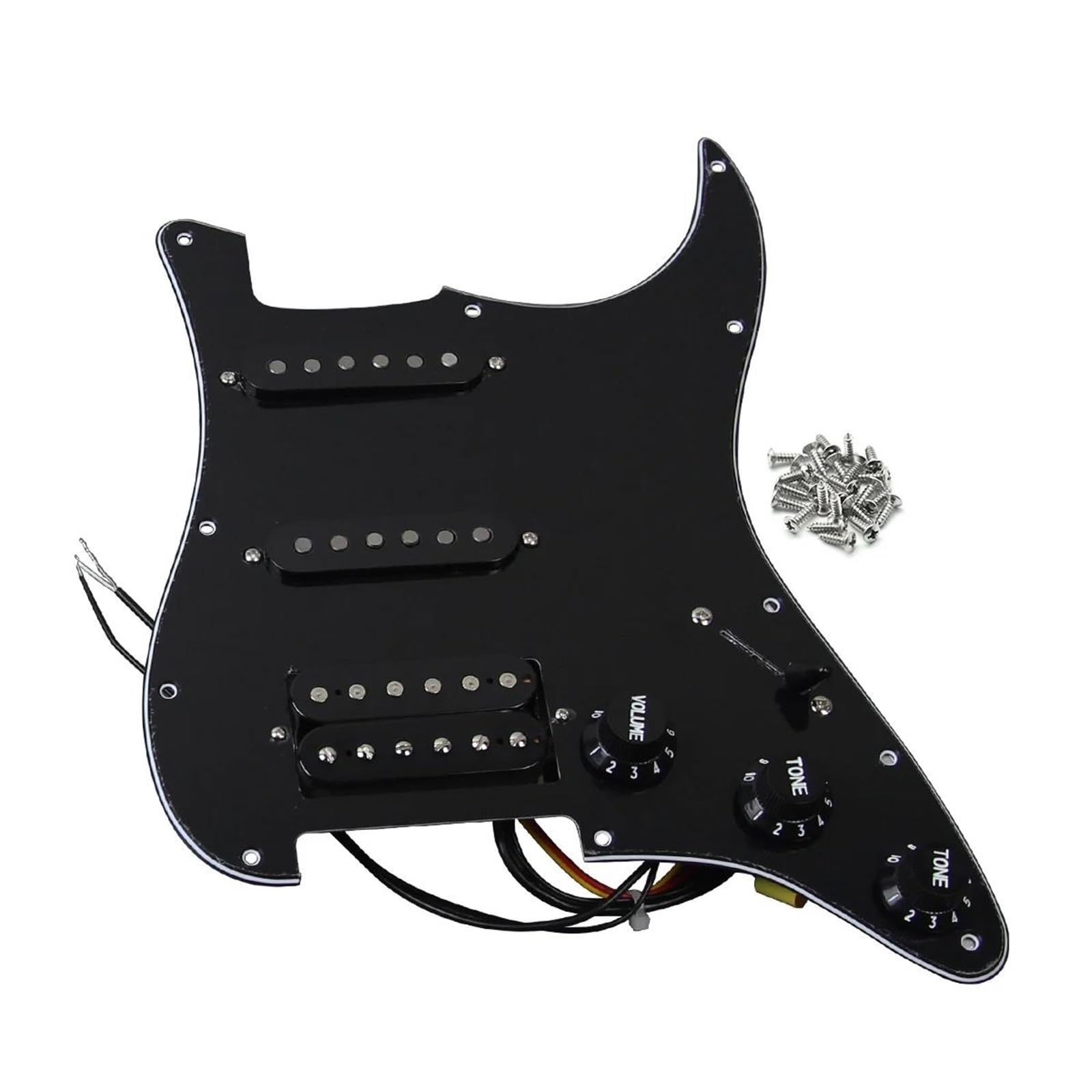 Alnico 5 Loaded wstępnie okablowana maskownica z naprzemiennymi przetwornikami SSH ST Części do gitary elektrycznej Zestaw Przetworników Pickguard(Black)