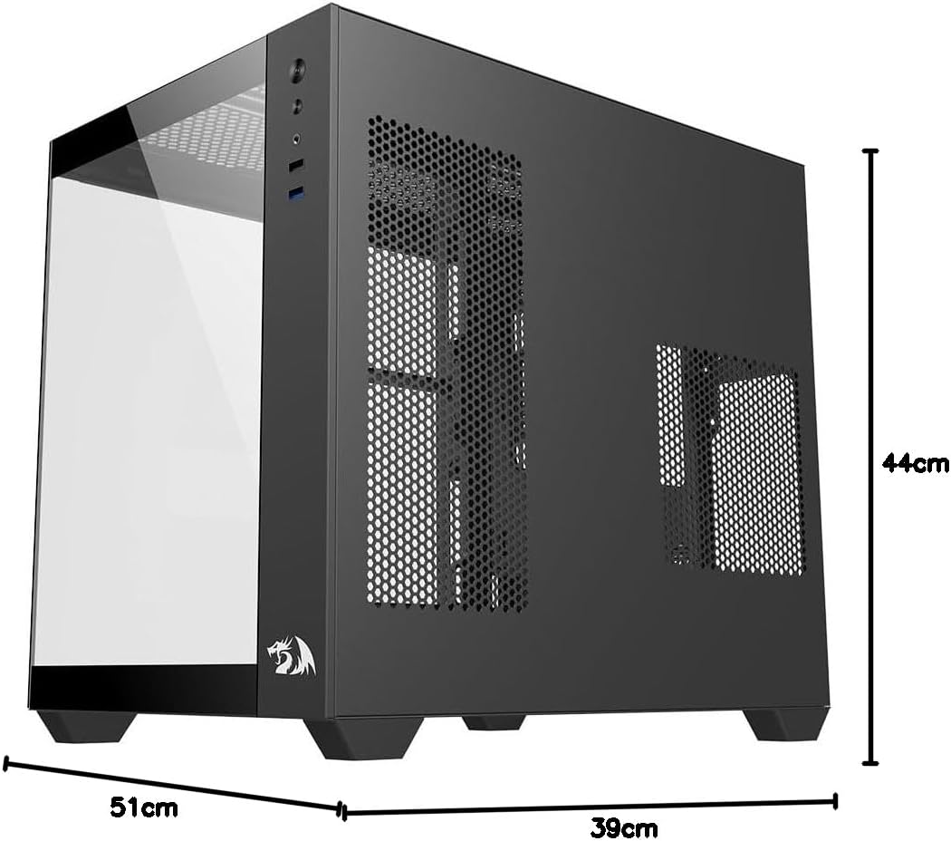 Redragon CA-604B WIDELOAD LITE Mid Tower Gaming Case dimensions diagram.