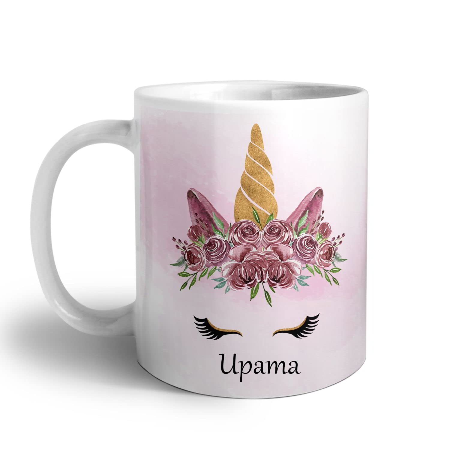 ASHVAH Unicorn Upama Name Ceramic Coffee Mug and Coaster Combo Gift (Pack of 2) for Daughter, Sister, Wife, Name -Upama 1