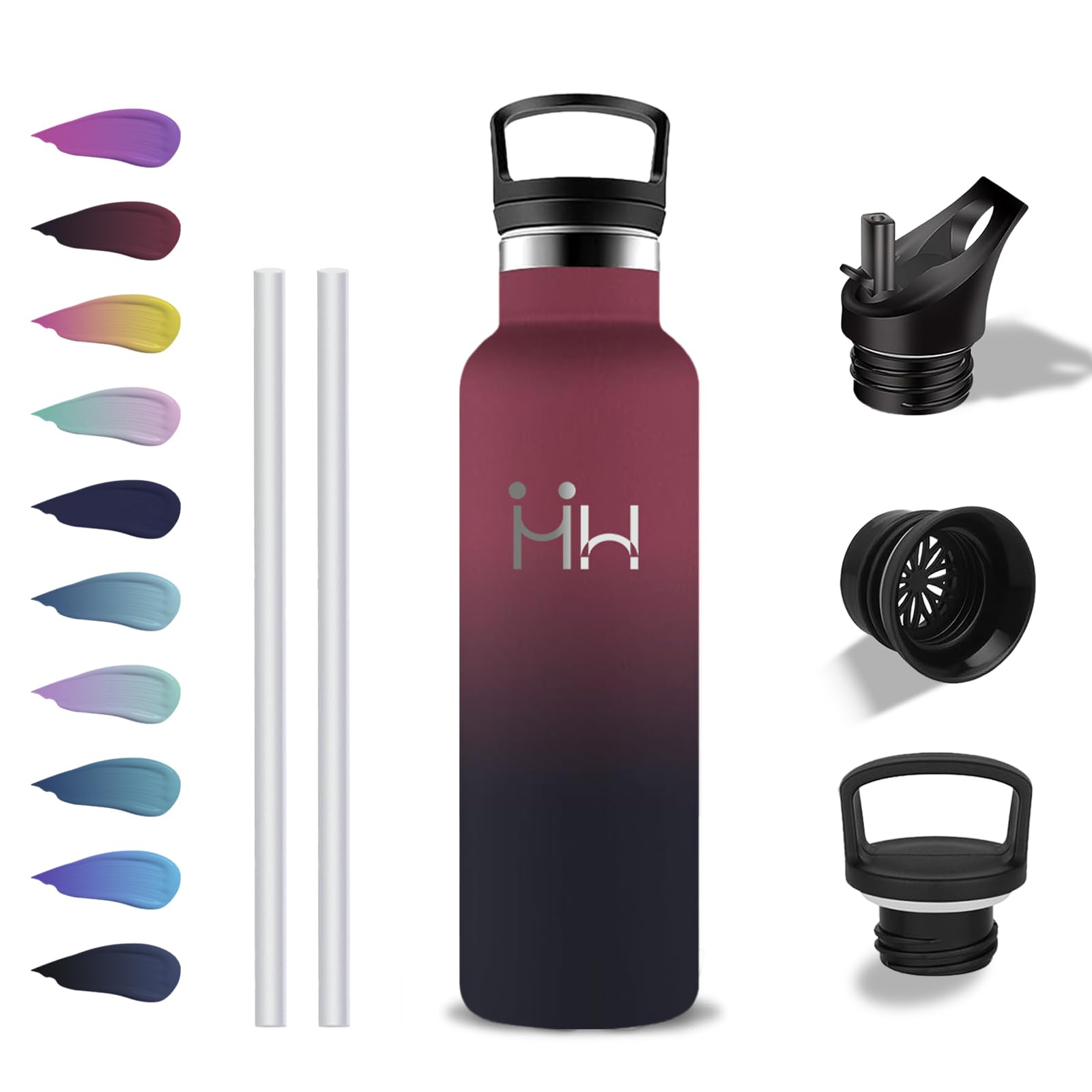 Grsta Insulated Bottle 500ml BPA Free Water Bottles with Straw Leakproof Kids Water Bottles Keep Hot for 12 Hours/Cold 24 Hours School Camping Coffee Running