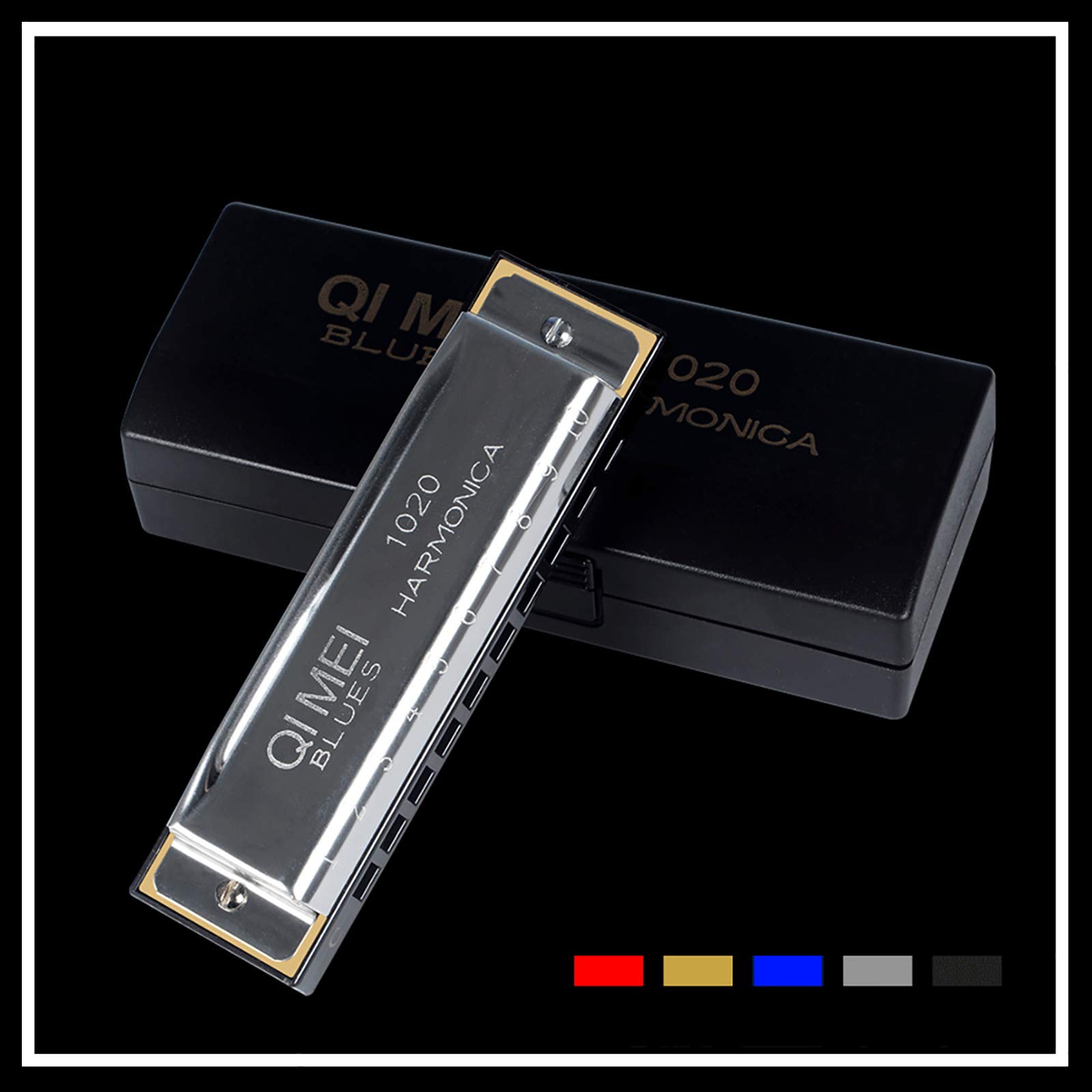Amazon | QIMEI ブルースハーモニカ 10 ホール ステンレススチールC調