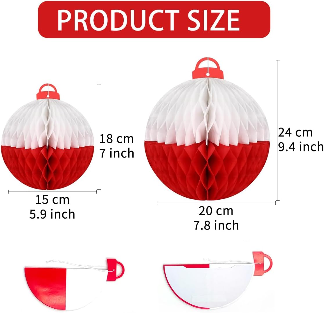 12pcs Fishing Themed Paper Honeycomb Ball Decorations Lanterns Red&White for Fishing Party Birthday Fishermen Themed Tables Baby Shower Hanging Ceiling Sign Party Decor Supplies