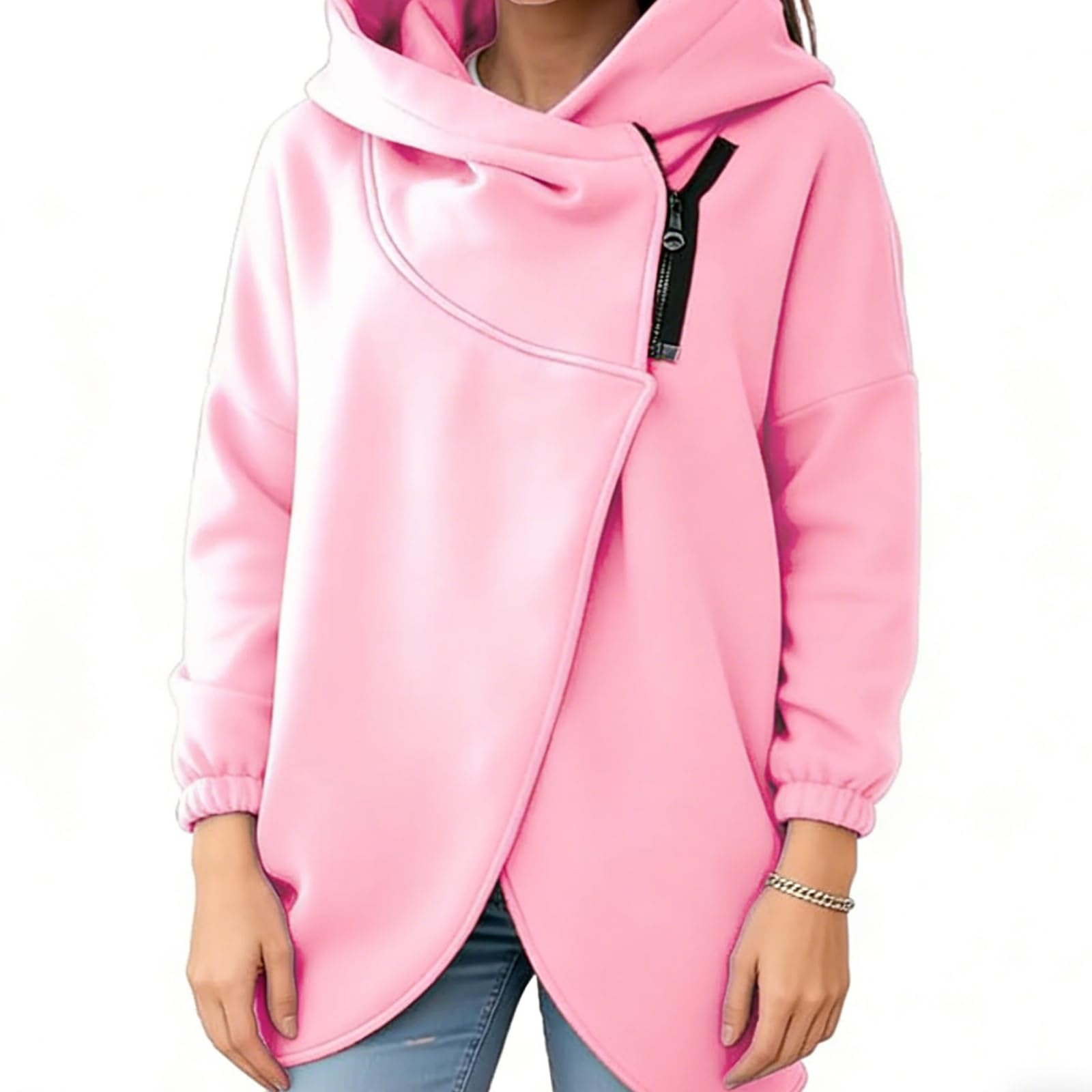 Women'S Plus Size Hooded Sweatshirt, Half-Zip Fashion Design, Hooded Asymmetrical Fleece Lined Sweatshirt All Body Type