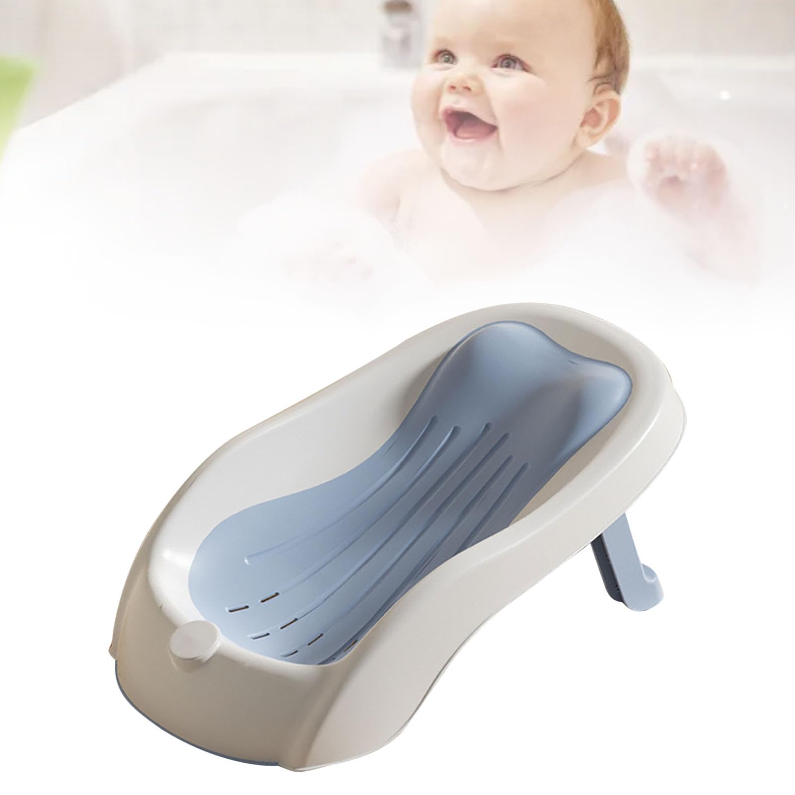 Tonysa Soporte de Baño para Recién Nacido, Asiento de Bañera para bebé con ángulo Ajustable Seguro para Viaje en Casa, PP TPE (BLUE)