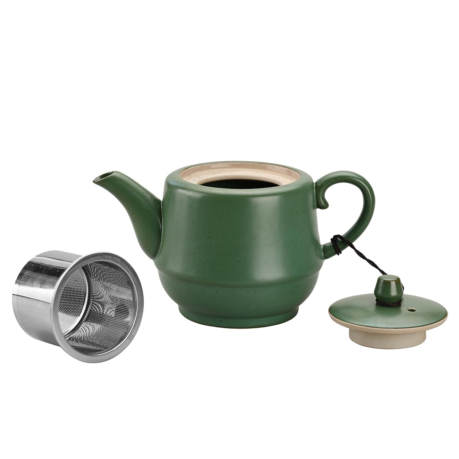 Théière en Céramique de Style Rural avec Infuseur en Acier Inoxydable 450 ml - Théière en Porcelaine pour Thé en Fleurs et Thé en Vrac (Vert)