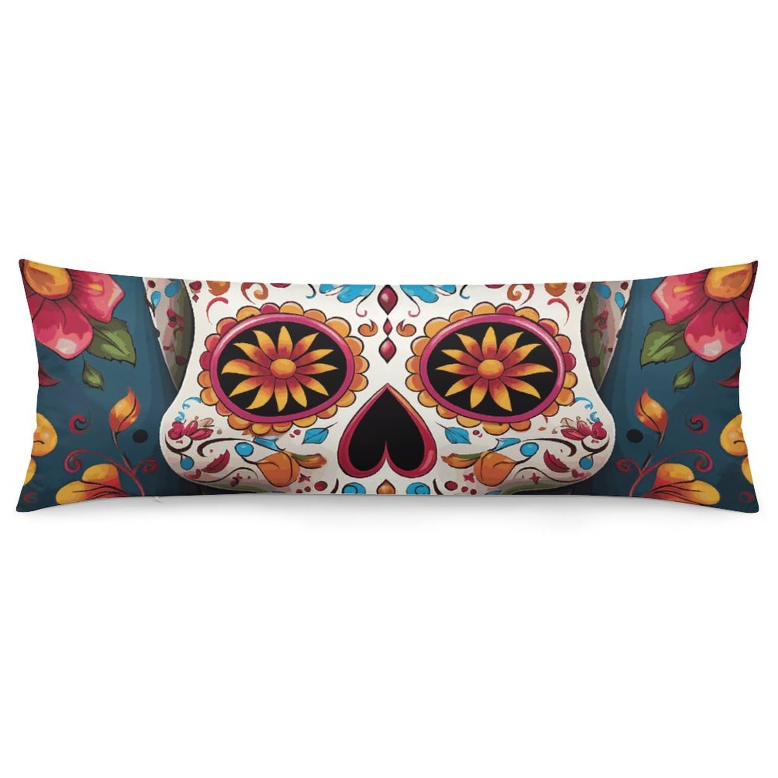 2 Pack Pillow Cases for Hair and Skin, Soft Breathable Pillow Case Covers with Hidden Zipper, Colorful Sugar Skull Pillowcase 20"x54" Pillow Covers for Sleeping Gift