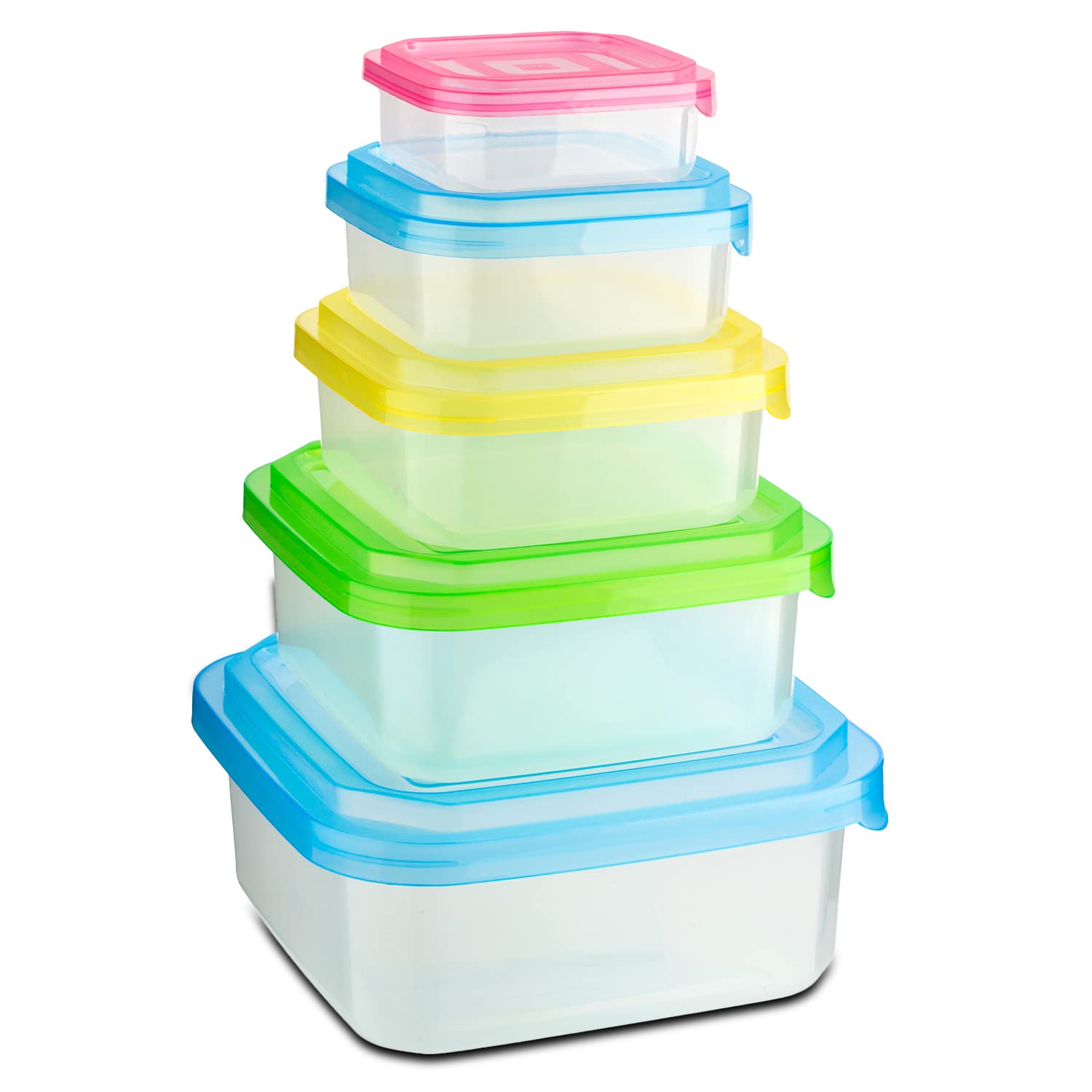 HOMESHOPA Food Storage Container, Set Of 5 Square Reusable Plastic Food Containers with Lids, Airtight Stackable Leak Proof Kitchen Pantry Containers, Microwave Freezer Dishwasher Safe Boxes