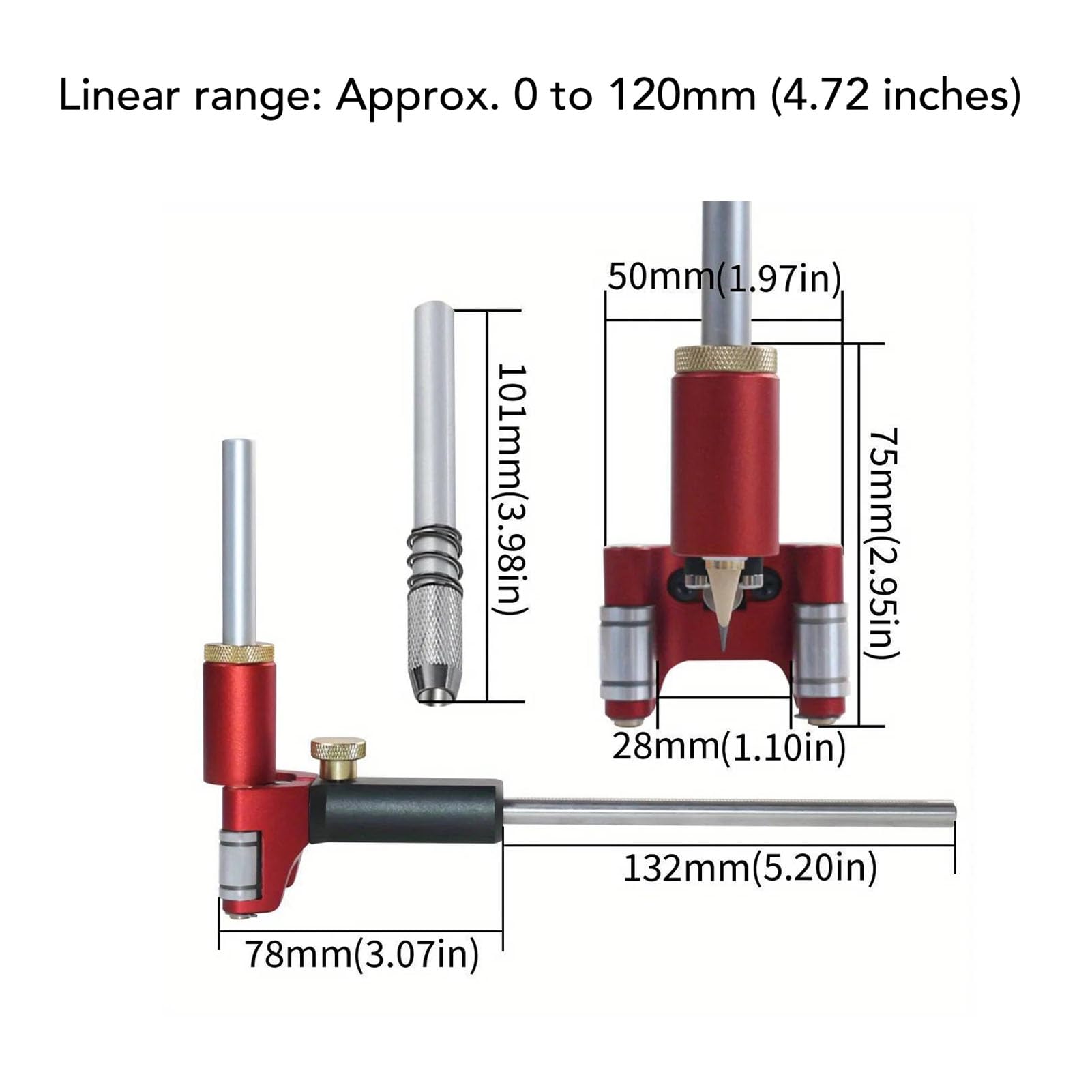 Marhynchus Strumento di Tracciatura a Doppio Scopo con Rullo in Acciaio | Tracciatore a Doppio Scopo Ad Lineare da 0 a 120 Mm per Ceramica, Ferro, Acrilico, Legno, Vetro