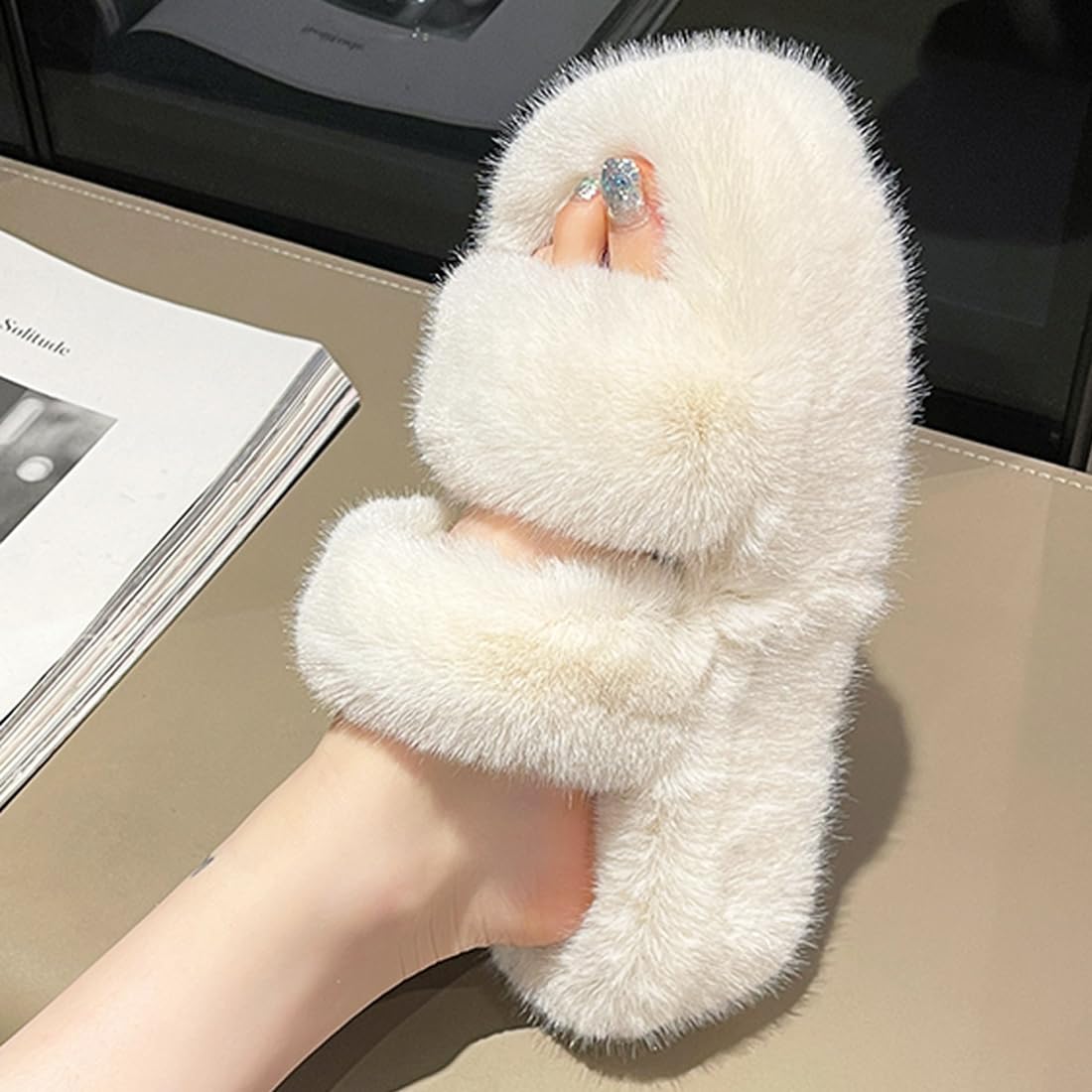Harssidanzar Donne Fuzzy Comfy Faux Fur House pantofole scarpe,diapositive pelose,Slip On Slipper per le donne KL505EU
